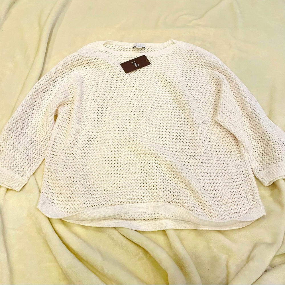 J. Jill white sheet 3/4 sleeve sweater xs petite NWT